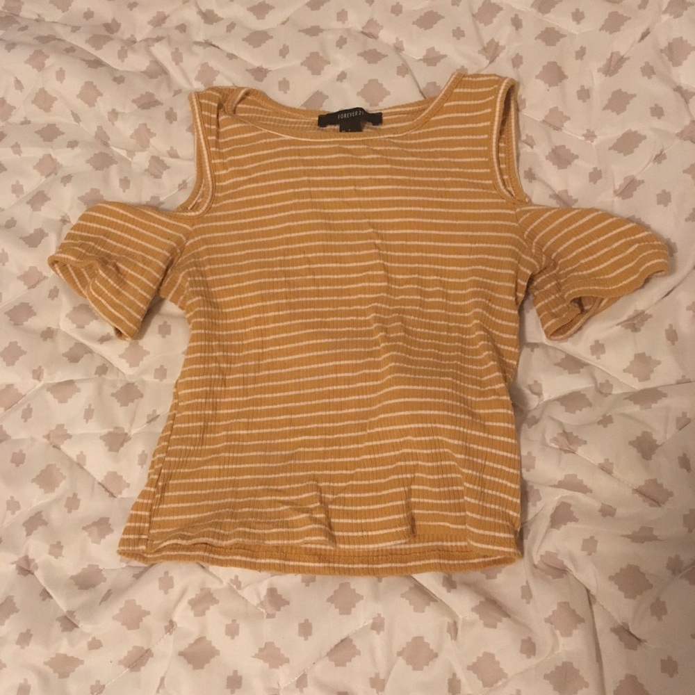 Forever 21 striped crop top stripe yellow white s